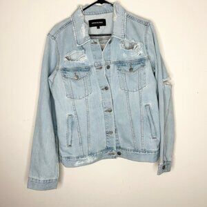 Women’s Denim Jean Jacket Distressed Light blue wash Oversized Size Small NWT